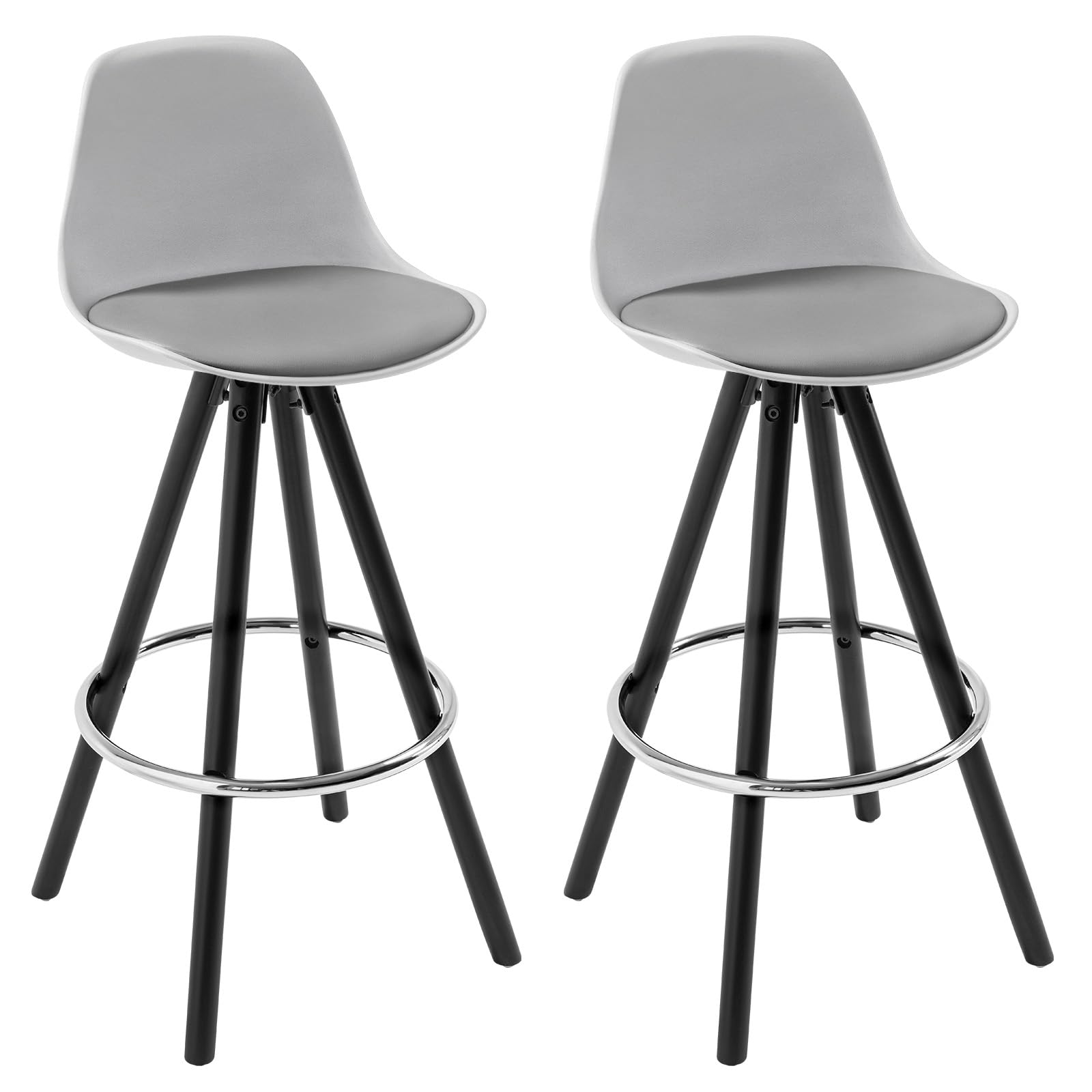 WOLTU Bar Stools Set of 2 Breakfast Counter Barstool with Back and Metal Legs for Kitchen, Grey