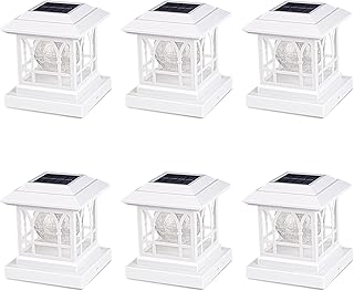 Solar Post Cap Lights, Warm White & RGB Automatic Cycling, Cracked Glass Bulb, 20 Lumens lP65 Waterproof Fit 3.6x3.6 4x4 4.5x4.5 5x5 Wood Fence Post Solar Powered Lights White (6 Pack)