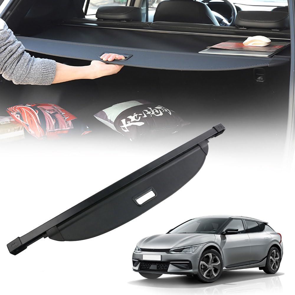 Retractable Cargo Cover For Kia EV6 2022-2025 - Black Carbon Fiber Trunk Shade