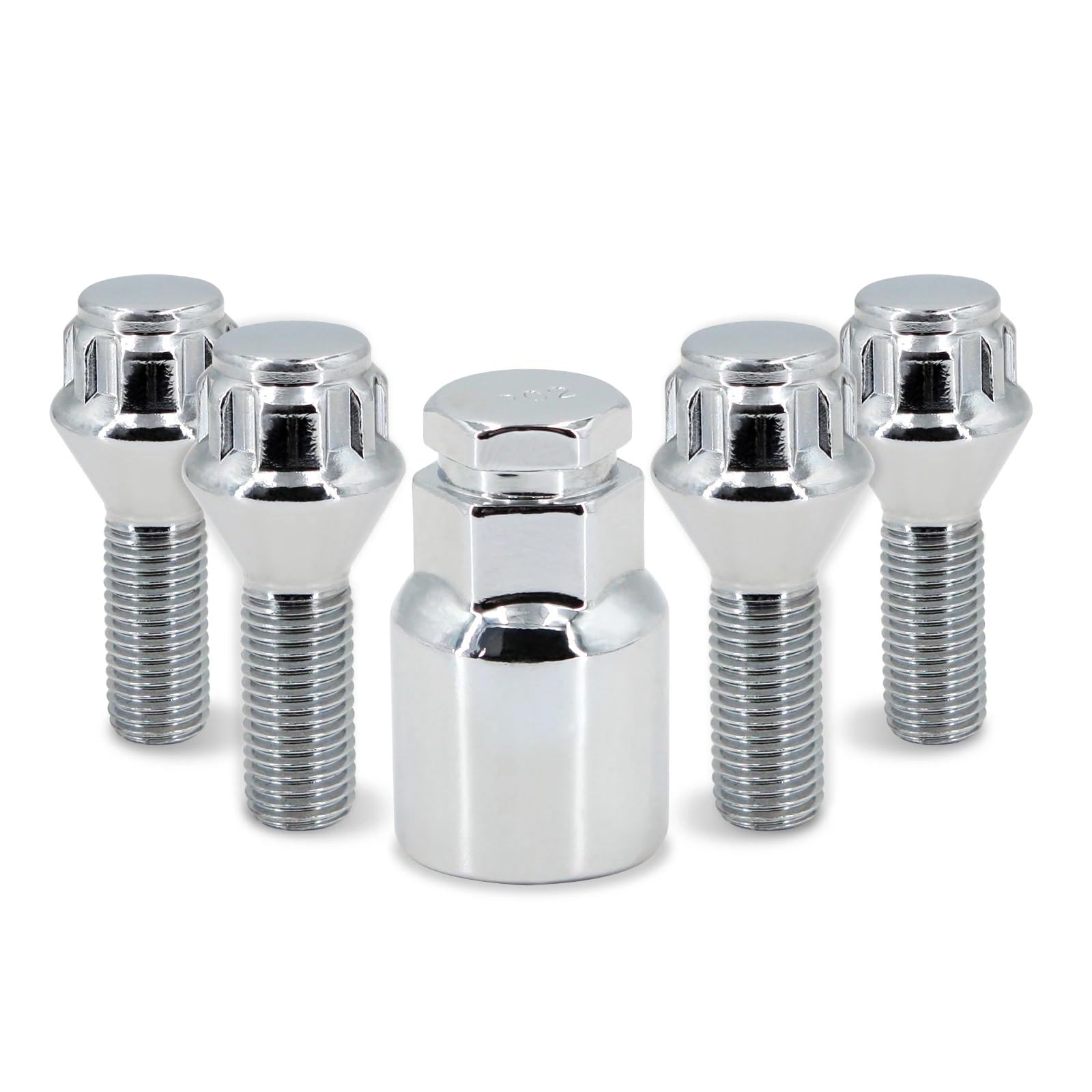 Compatibile con Nissan 5 pezzi bulloni ruota dadi antifurto M12 x 1,5 con chiave di bloccaggio perno ruota in lega base conica Bulloni Ruota