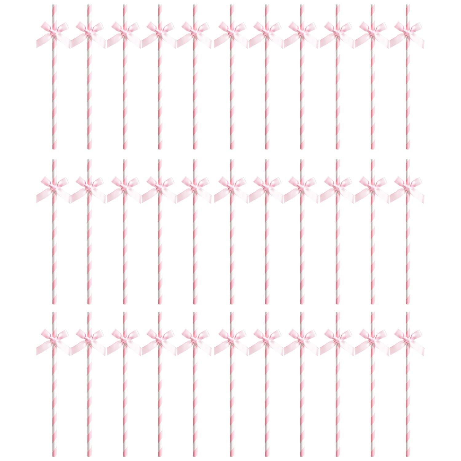 Tabanzhe 30 Pcs Pink Paper Straws with Bow,Cute Ribbon Striped Drinking Straws,Decorative Party Supplies for Juice Cocktail Milkshake Birthday Wedding Supplies