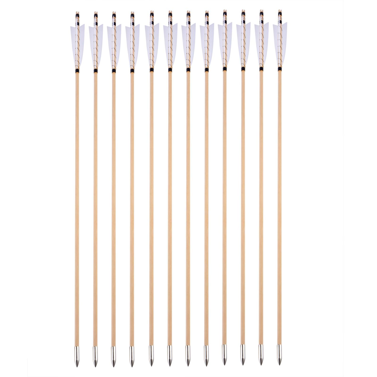 Frecce in legno da 32" per il tiro con l'arco Frecce Longbow inglese frecce di pratica di targeting con piume di tacchino Fletching punti di proiettile per Arco ricurvo tradizionale