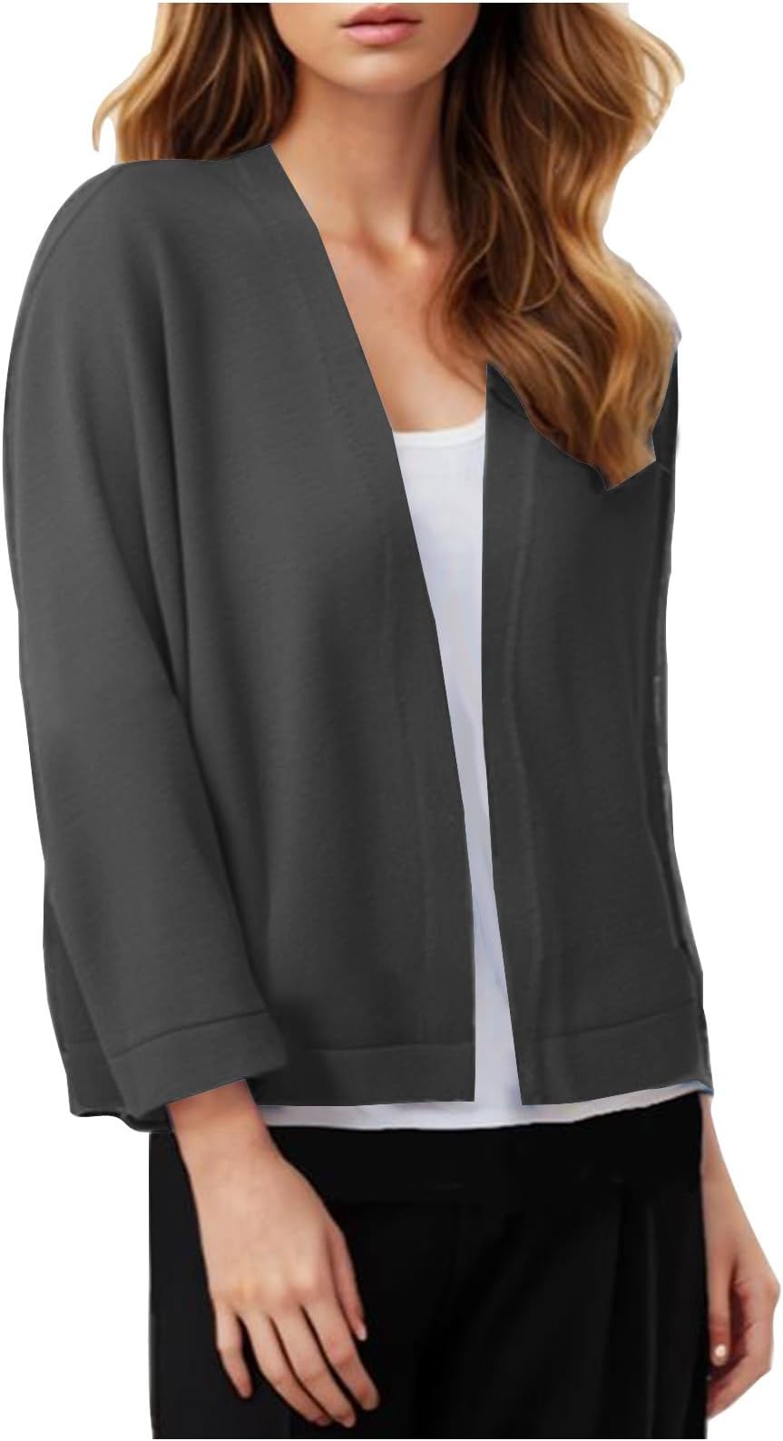 Women's Cropped Cardigans Soft Solid Open Front 3/4 Sleeve Sweaters Casual Lightweight Short Shrug Sweater Jackets