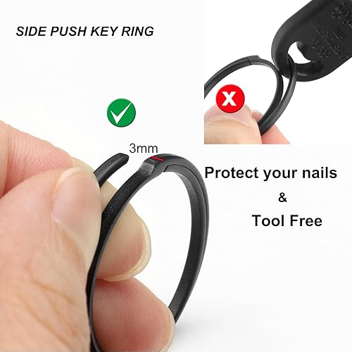 Miniatura 4 de Llavero de empuje lateral de titanio negro para mosquetón de liberación rápida EDC anillos divididos para llaveros resistentes