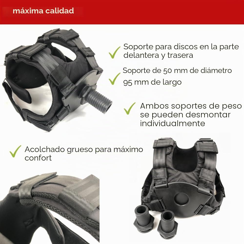 Chaleco de peso para los discos de pesas de 50 mm – Chaleco de entrenamiento ajustable para calistenia, entrenamiento de fuerza, crossfit y gimnasio, chaleco de peso de para hombre y