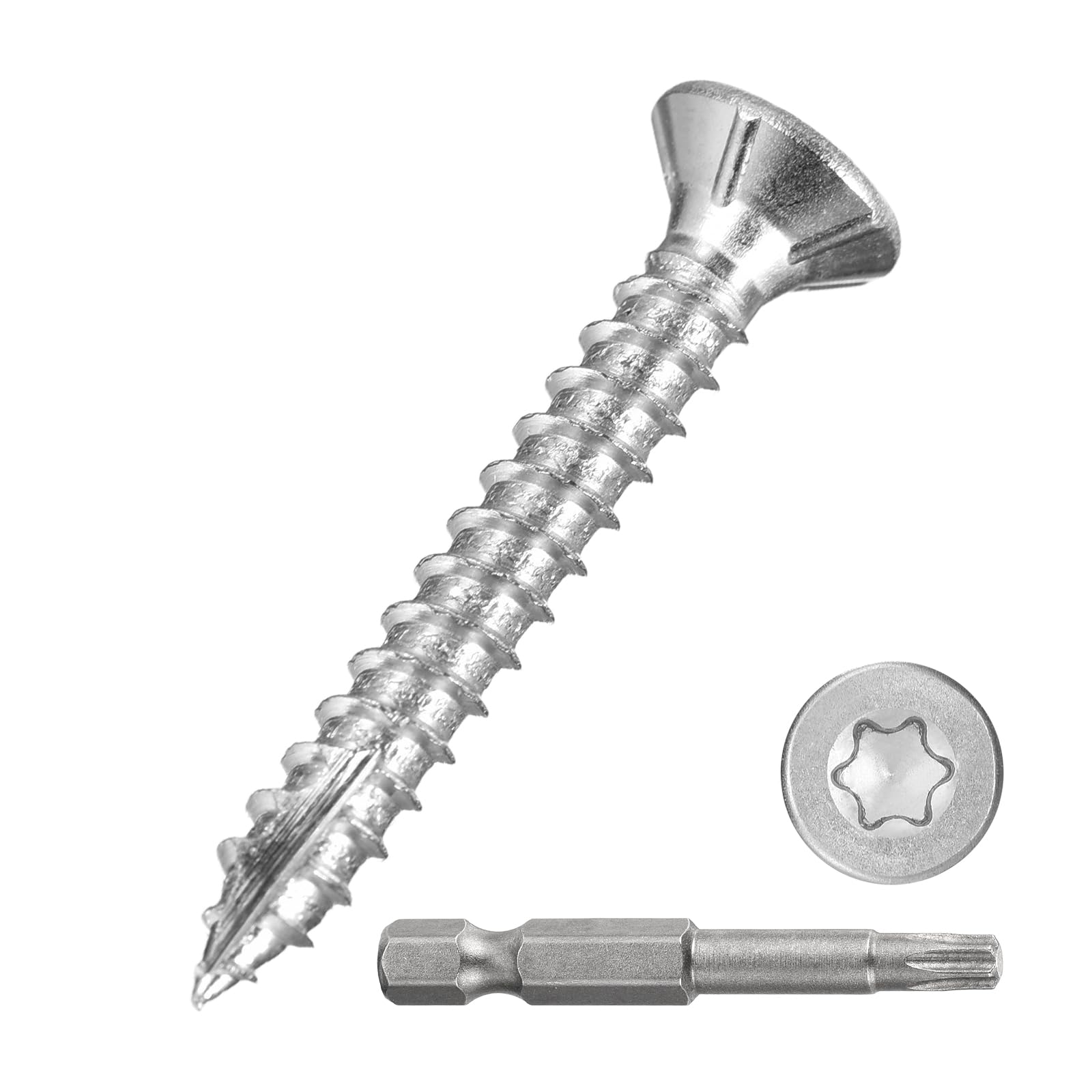 METALLIXITY Deck Screws (#6x1") 500Pcs, Carbon Steel Wood Screw Decking Screws with T10 Torx Drive Head - for Wood Fence Table, Silver