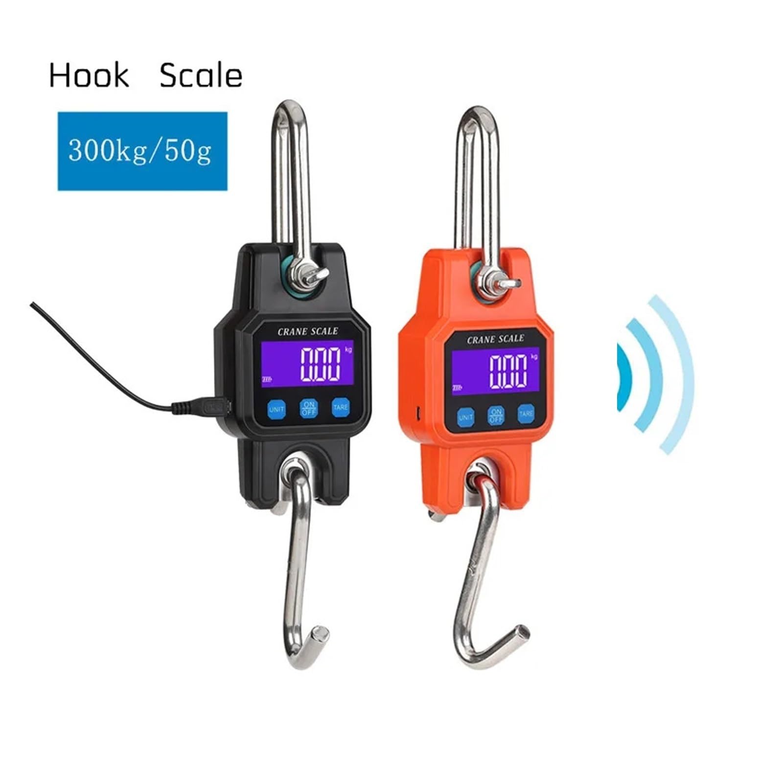 Báscula de grúa digital industrial Báscula de gancho industrial portátil recargable con Bluetooth de 300 kg/50 g, de acero inoxidable, con USB 4.0 BT Para granjas, ganado, fábricas y construcción(Blac