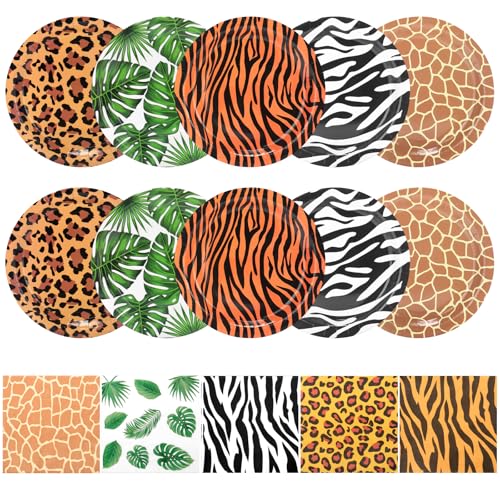 100PCS Jungle Safari Wild Animal Party Supplies HYMENEX Jungle Safari Birthday Party Plates and Napkins for Birthday Party Baby Shower Table Decorations Safari Themed Party Supplies