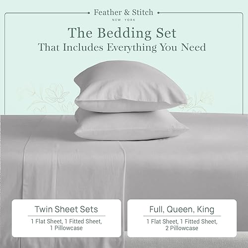 Miniatura 10 de Feather & Stitch - Juego de sábanas 100% algodón más suaves, juego de sábanas tamaño King, juego de 4 piezas, ropa de cama de tejido de percal de