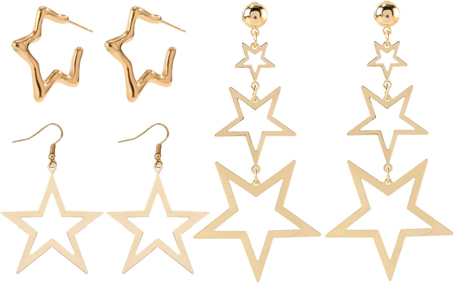 3 Pairs Silver Star Stud Earrings for Women,Star Dangle Earrings Small Stud Earrings Set Hypoallergenic Crystal Long Tassel Stars Dangling Cartilage Stud for Women Jewelry Gift