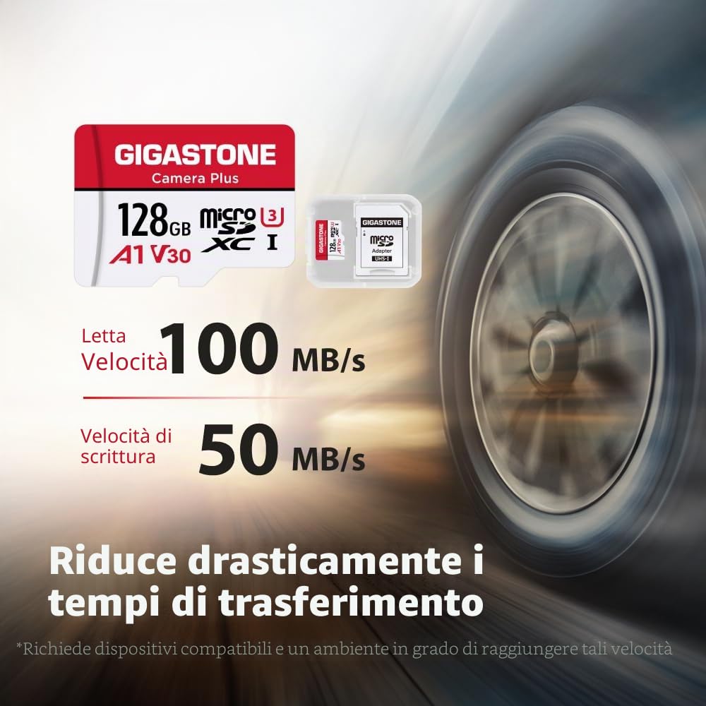 GIGASTONE Micro SD 128 GB, Camera Plus, Set da 2, A1 U1 C10 UHS-1, Per GoPro Fotocamera Videocamera, Velocit? Fino a 100/60 MB/Sec(R/W), con Adattatore Scheda SD