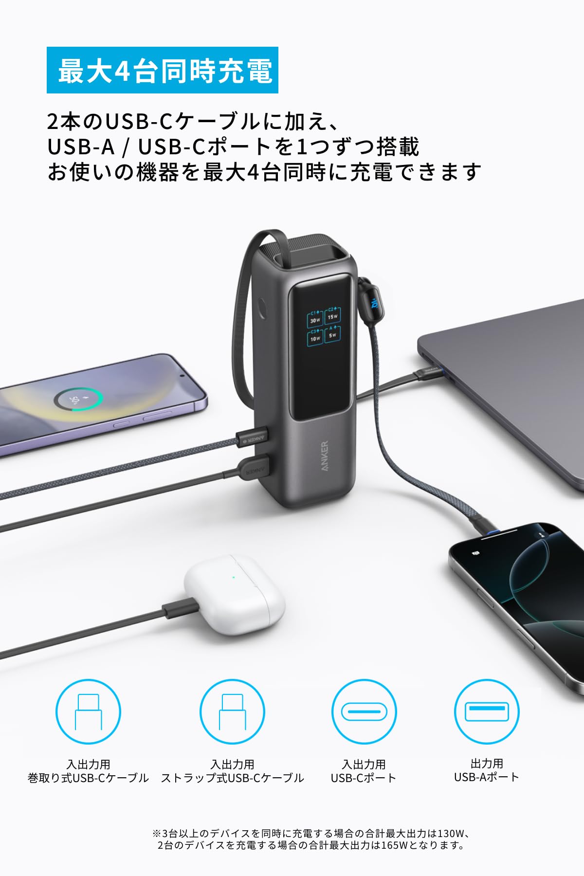 Amazon | Anker Power Bank (25000mAh, Built-In & 巻取り式USB-C