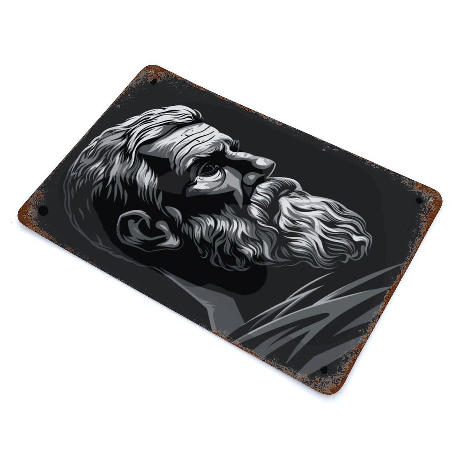 Epicurus Portrait Rust Effect Tin Sign 11.8"x7.9", Novelty Wall Decor for Garage, Pub Or Kitchen