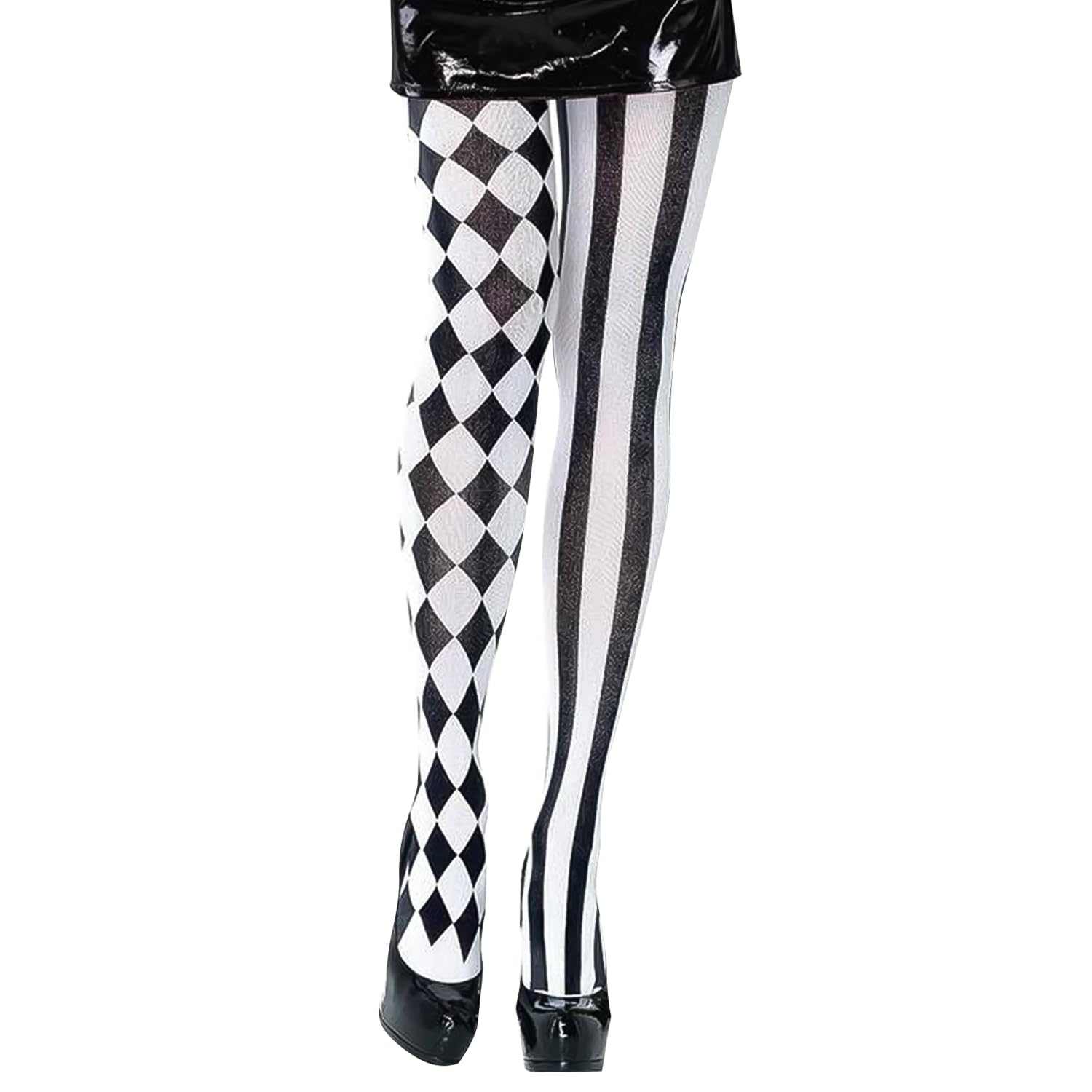Bohue Black White Plaid Knee-High Long Socks Fancy Dress Stockings Cosplay Socks Ladies Checkered Black and White Tights for Halloween Party Decorations