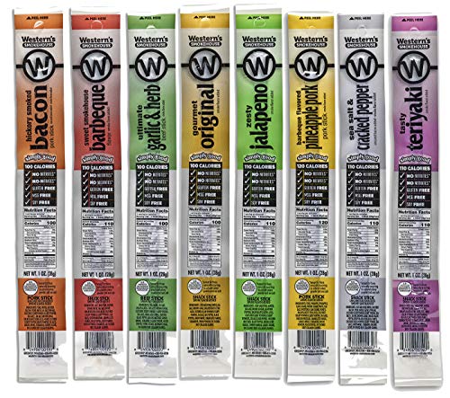 Western's Smokehouse Meat Sticks Sampler Pack of 8 Jerky Sticks – 8 Flavors of Pork and Beef Jerky Meat Sticks - Gluten-Free, MSG-Free, Soy-Free, No Nitrates Western's Smokehouse Meat Sticks Sampler Pack of 8 Jerky Sticks – 8 Flavors of Pork and Beef Jerky Meat Sticks - Gluten-Free, MSG-Free, Soy-Free, No Nitrates
