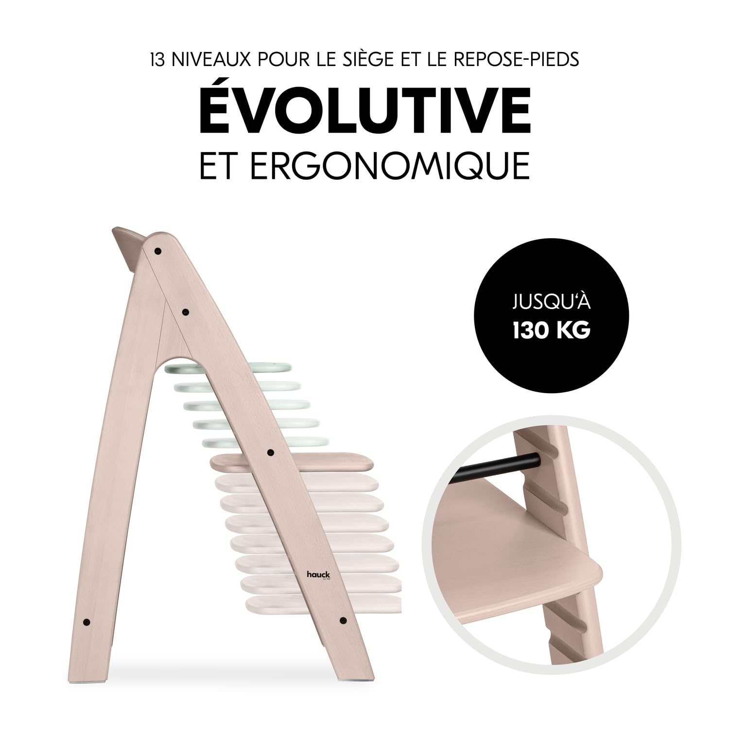 hauck Chaise Haute Bébé Évolutive Arketa jusqu'à 130 kg, Whitewashed Mint | Avec plateau de jeu (jeux non inclus), assise et repose-pieds réglables sur 13 positions, harnais 5 points, dès 6 mois