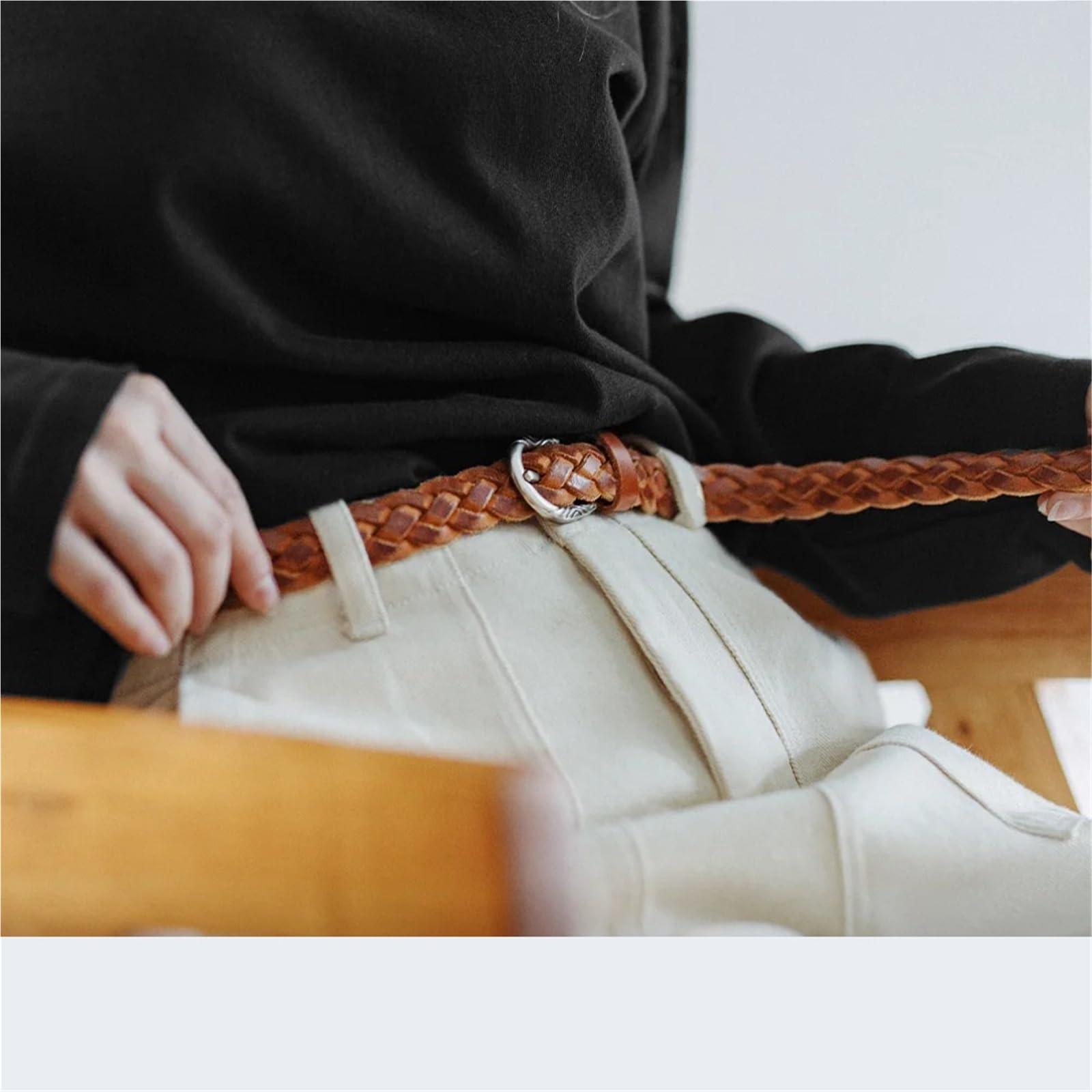 cinturón mujer cuero Cinturón trenzado de cuero for mujer, accesorio sencillo, tejido artesanal 3 hebras