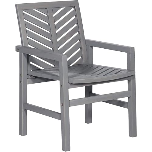 Walker Edison 2 Piece Outdoor Patio Chevron Wood Chair Set All Weather Backyard Conversation Garden Poolside Balcony, Set of 2, Grey