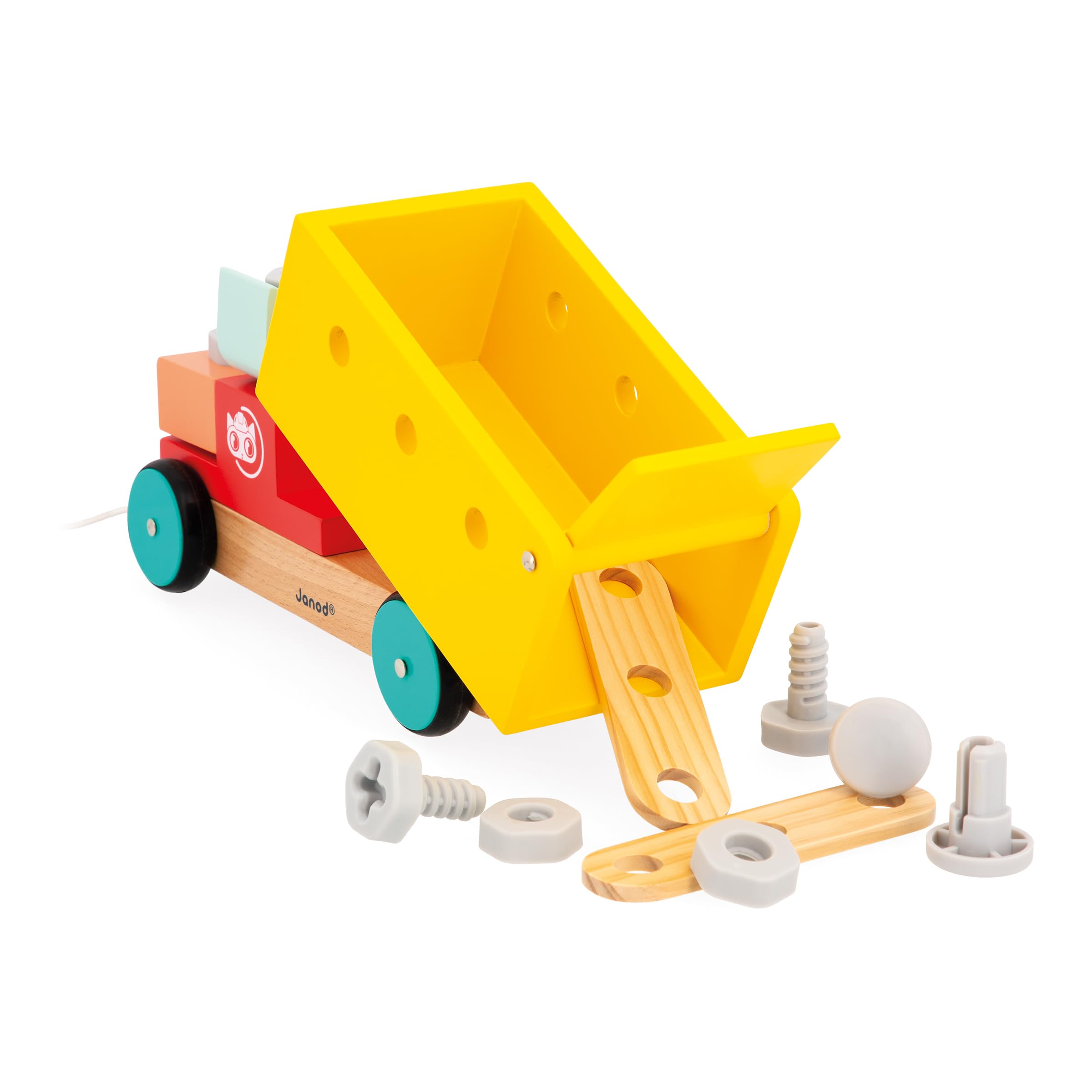 Janod - Mon Premier Jeu de Construction - Camion de Bricolage à Tirer - 23 Accessoires - Imitation - Motricité Fine & Créativité - 24 Mois + - J06451