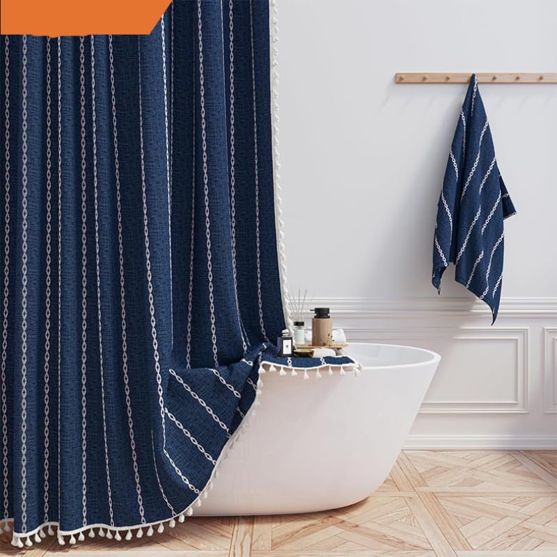 Tenda da doccia verde in tessuto impermeabile 180 x 180 cm, design rustico con frange, per arredamento bagno in stile country, accessorio da bagno chic
