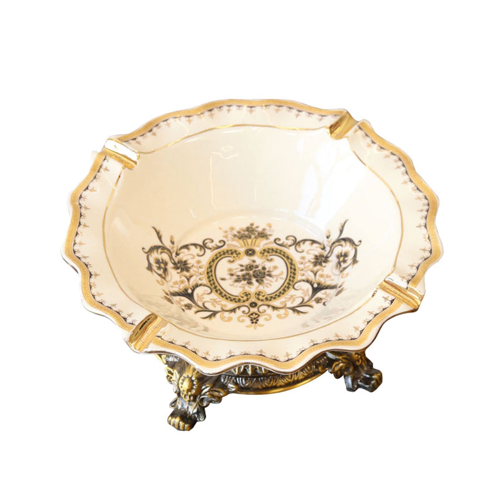 ROHCGHC ashtray, Retro Ceramic Ashtray Fruit Plate, Cigarettes Ash Tray with Alloy Pedestal, Holder for Smokers, Desktop Smoking Ashtrays