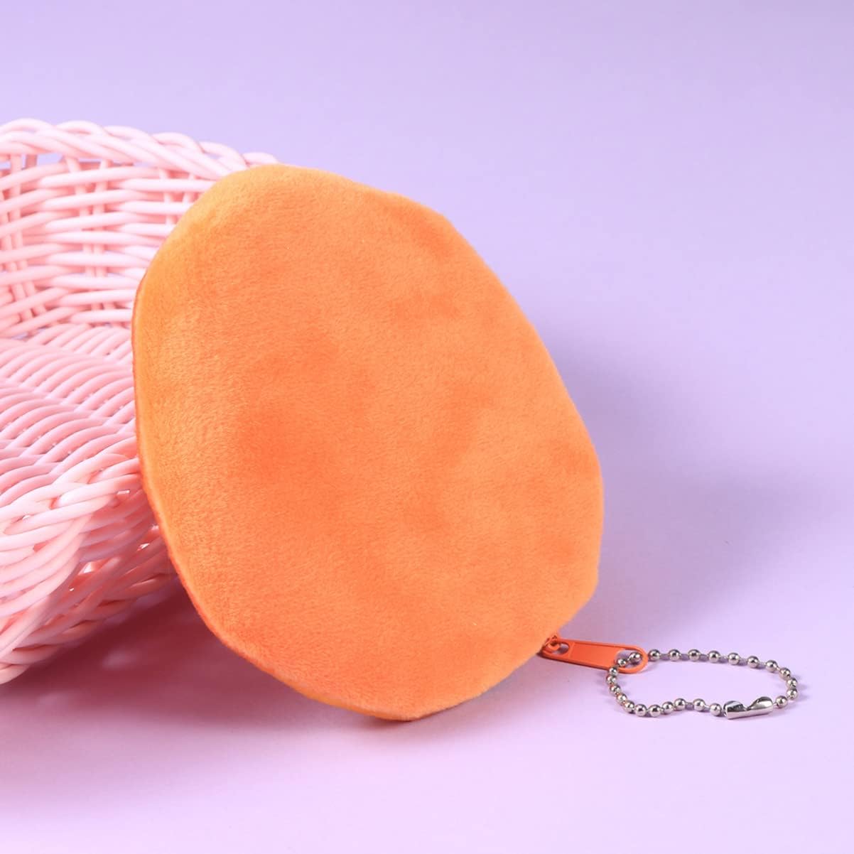 Orange Coin Wallet for Kids Mini Plush Fruit Purse with Zipper and Keychain Cute Small Coin Pouch for Girls