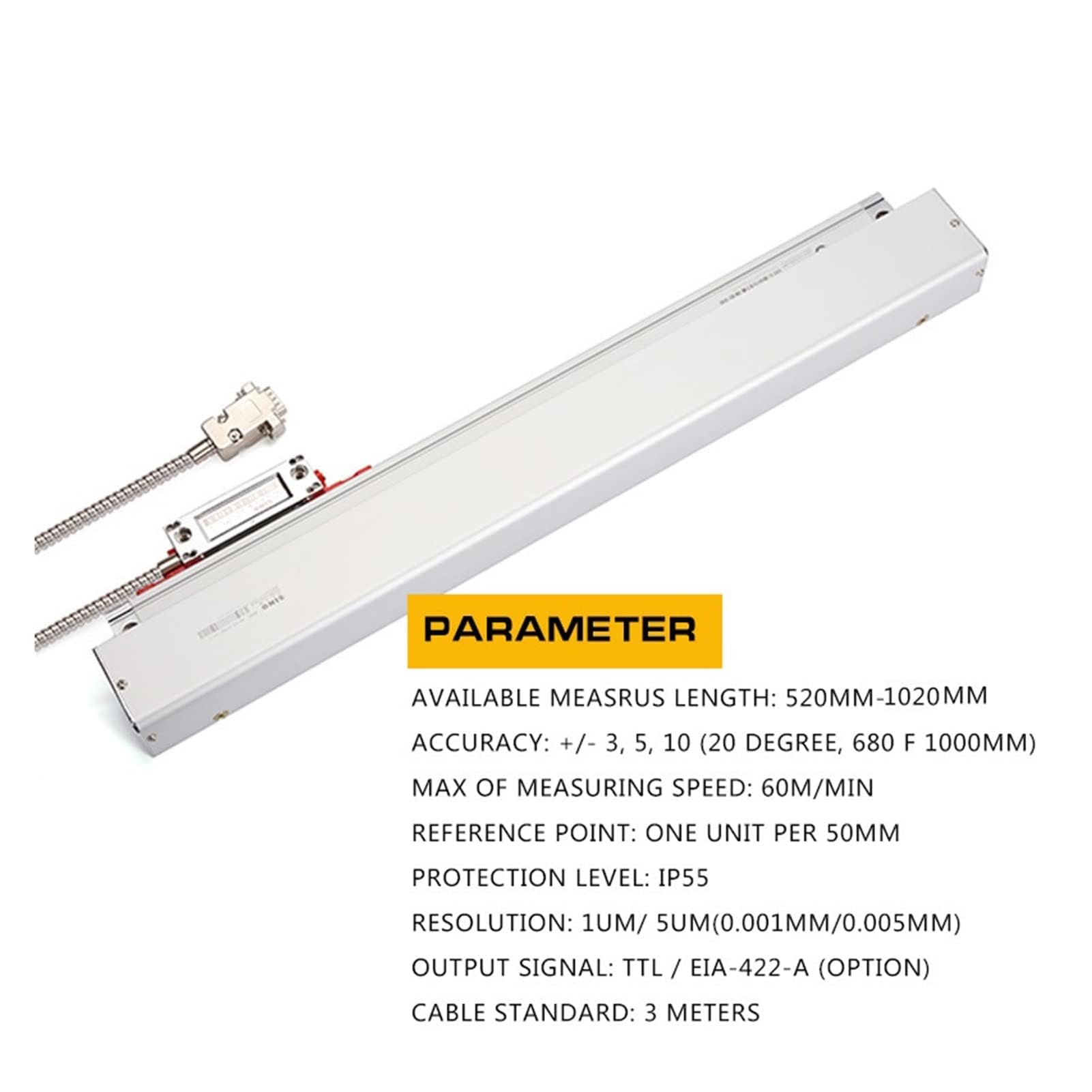 DISIROU Linear Scale Encoder, 1?m KA-300 TTL 570mm~720mm 770mm 820mm 870mm920mm1020mm Optical Grating Ruler Linear Scale for Turning Lathe Milling for Lathe Milling(KA-300-1020mm-1U)