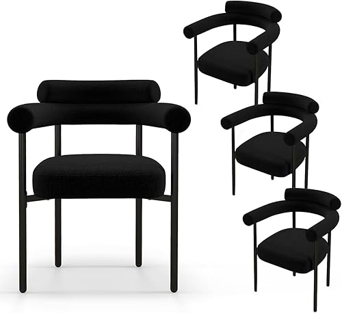 AODAILIHB Juego de 4 sillas de comedor negras con brazos, sillas de cocina Boucle sillas de comedor modernas de mediados de siglo, sillas tapizadas