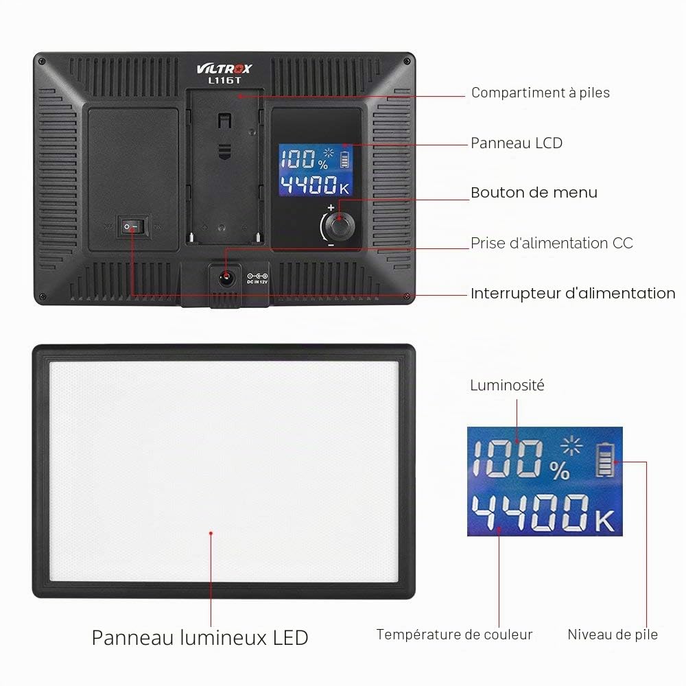 VILTROX Panneau lumineux LED bicolore 3300-5600 K CRI95+ Panneau lumineux ultra-fin pour conférence, baladodiffusion, diffusion en direct, interview, éclairage Vlog YouTube