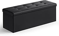 SONGMICS MAZIE 43" Folding Storage Ottoman Bench - 660lb Capacity Faux Leather Footrest Stool with 35Gal Storage, Black