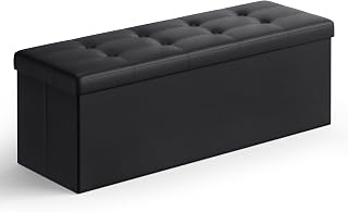SONGMICS MAZIE 43" Folding Storage Ottoman Bench - 660lb Capacity Faux Leather Footrest Stool with 35Gal Storage, Black