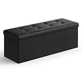 SONGMICS MAZIE Collection - 43 Inches Folding Storage Ottoman Bench, Ottoman with Storage, Foot Rest Stool, Load 660 lb, for Living Room, Synthetic Leather, Black ULSF701 Black 15'D x 43'W x 15'H