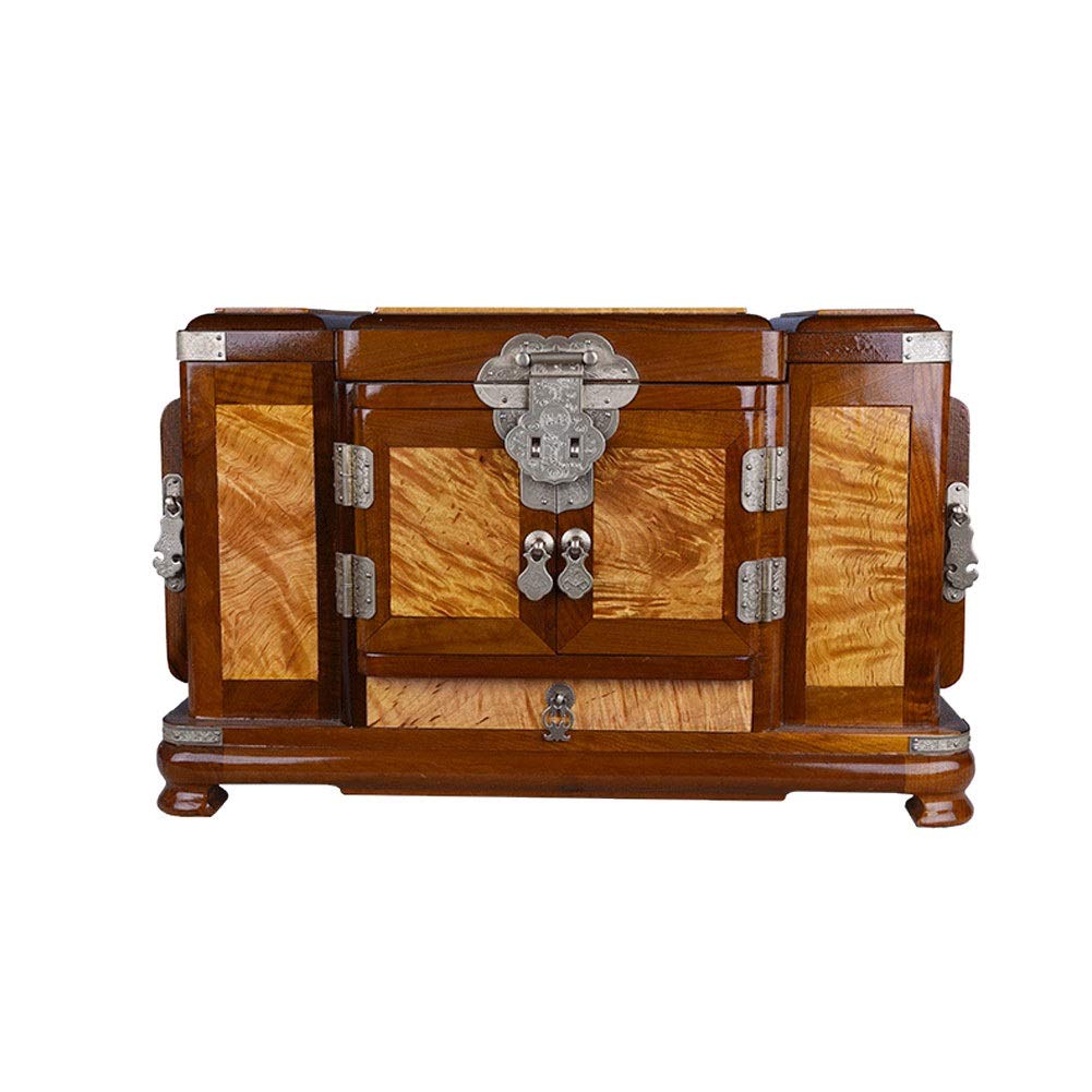 Wooden Jewelry Box Hunting Ancient Tiger Skin Sandalwood Inlaid Gold Camphor Big Leaf Nan Mirror Box Storage Box Jewelry Box Dressing Table Vanity Box H20/03/29 ( Color : Brown , Size : 41*27*26cm )