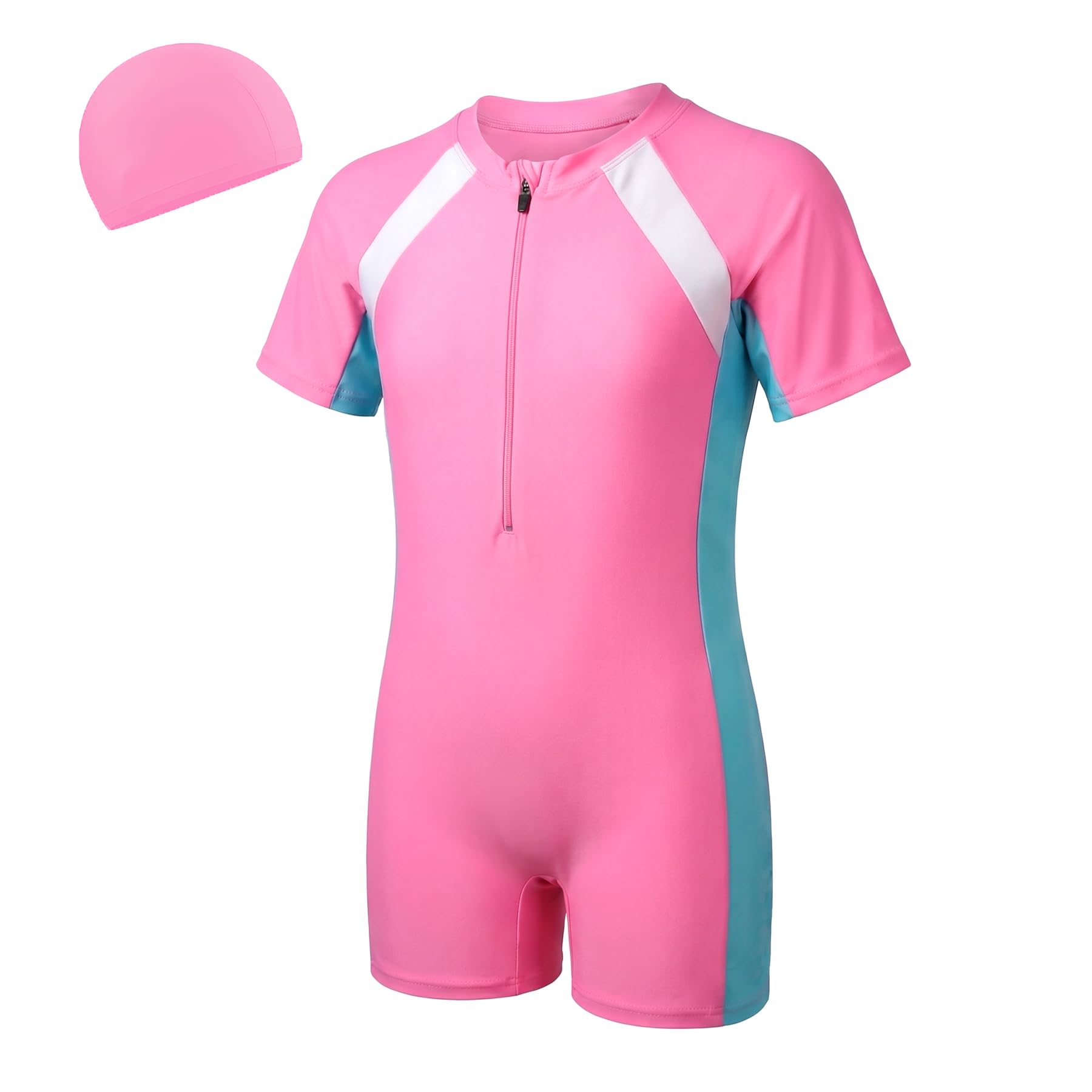 Costume Piscina Bambini Maniche Corte Costume Intero, 4-12 Anni | Costume da Bagno, Cuffia, Bambino Bambina Costumi da Bagno, Asciugatura Rapida, Cerniera, Estivo Spiaggia Surf Abbigliamento