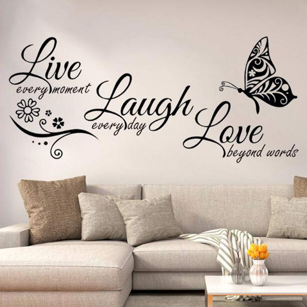 Live Every Moment,Laugh Every Day, Love Beyond Words - Calcomanías de pared motivacionales familiares para pared del hogar, dormitorio, aula, sala de estar, arte familiar, decoración del hogar