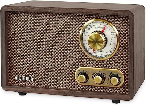 Victrola Willow – Retro Wood Bluetooth Radio with Built-in Speakers: Elegant & Vintage Design, Rotary AM/FM Tuning Dial, Bass & Treble Control, Wireless Streaming (Espresso) by Victrola - Used condition - US$40.22