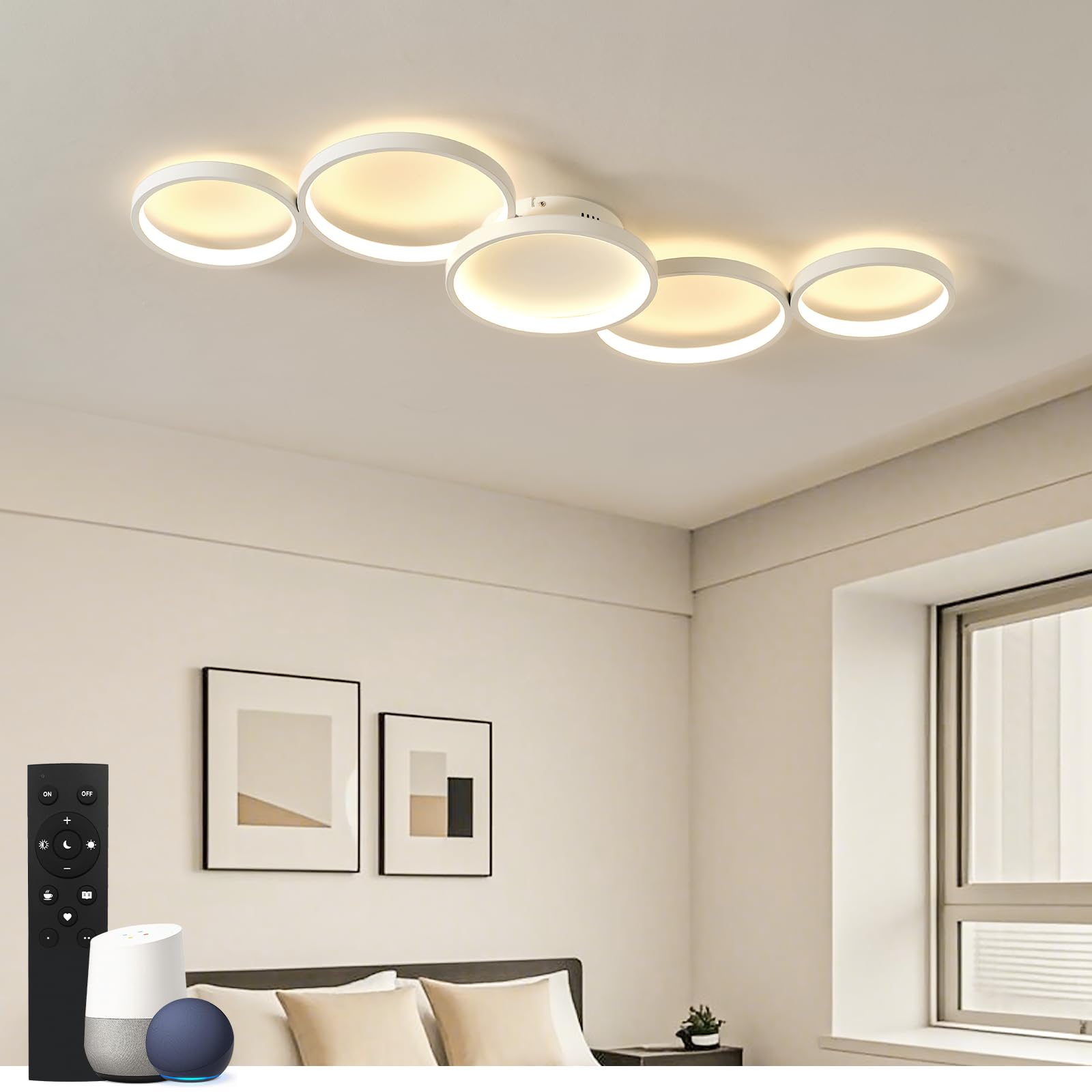 LED Deckenleuchte Dimmbar mit Fernbedienung - Modernes Design Deckenlampe, 50W 6000LM, 3000K-6500K Farbtemperatur, Kompatibel mit Alexa & Google Assistant, für Wohnzimmer & Schlafzimmer