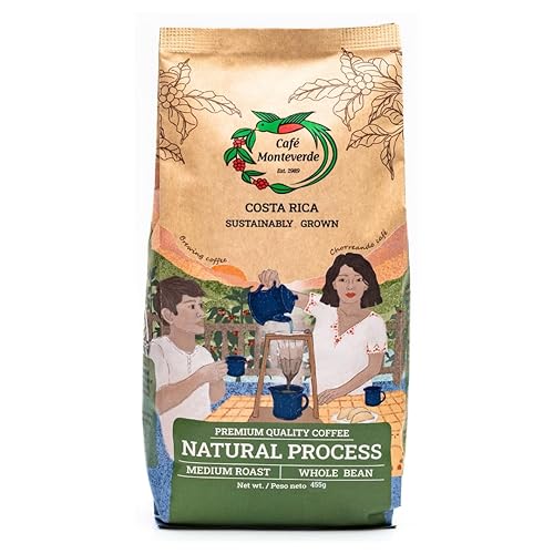 Cafe Monteverde Café de proceso natural en grano entero - Café arábica de Costa Rica de origen único (1 libra)