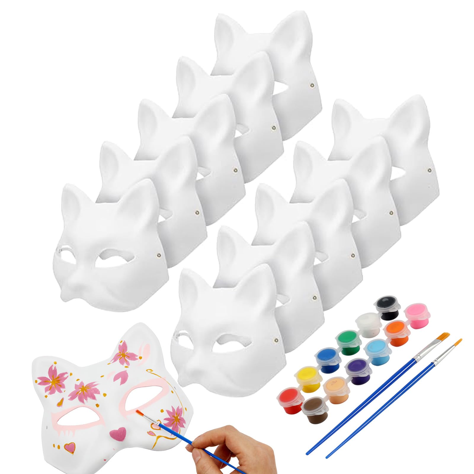 Yizerel Cat Mask to Decorate 10 PCS Therian Masks White Cat Masks Half Facemasks Blank DIY Halloween Mask Animal Masquerade Cosplay Party