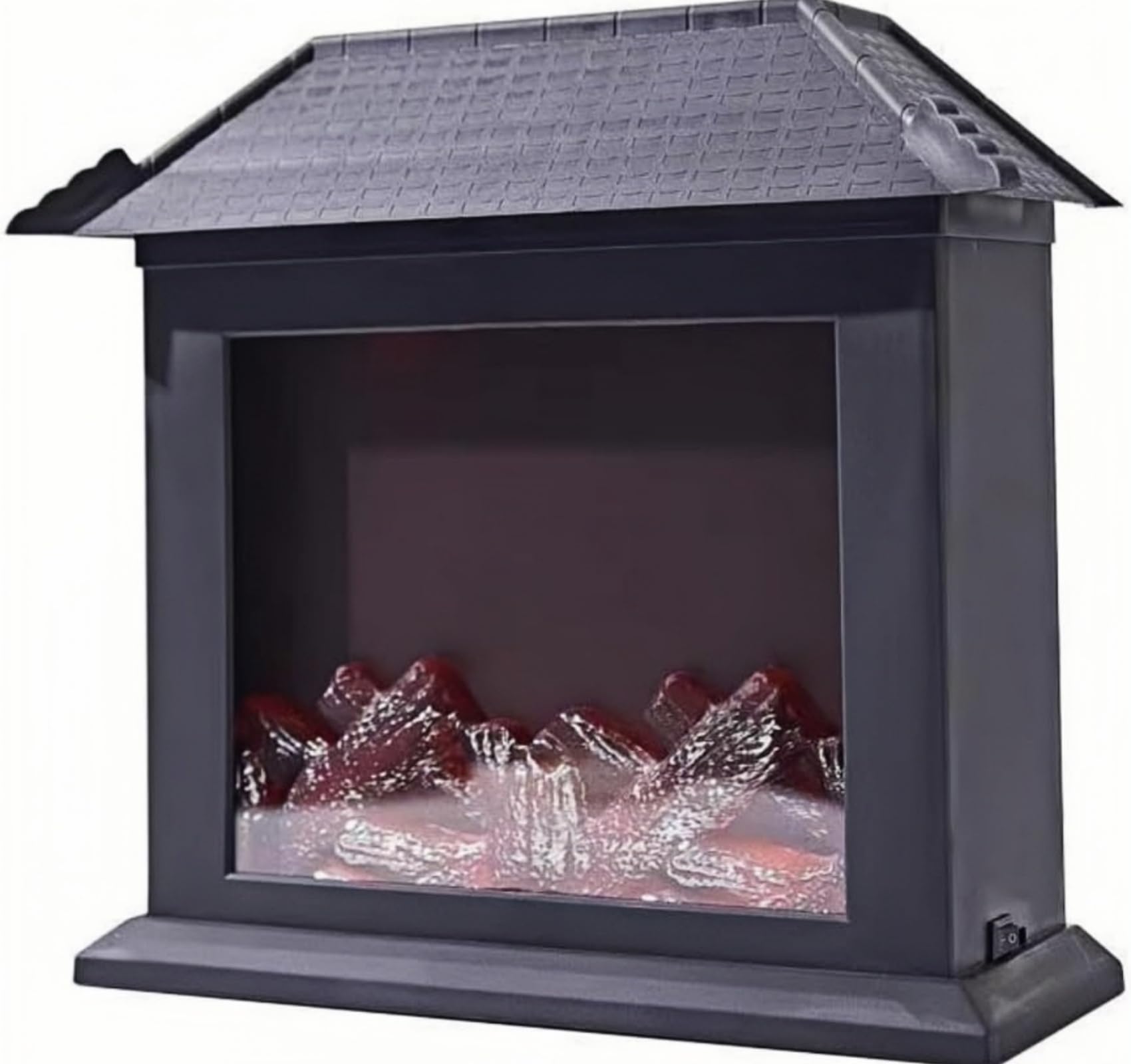 Small Cozy Fireplace Lantern Traditional Realistic Log Wood Burning Flame Effect Ligh LED Charcoal Style Table LampFor Indoor & Outdoor Use