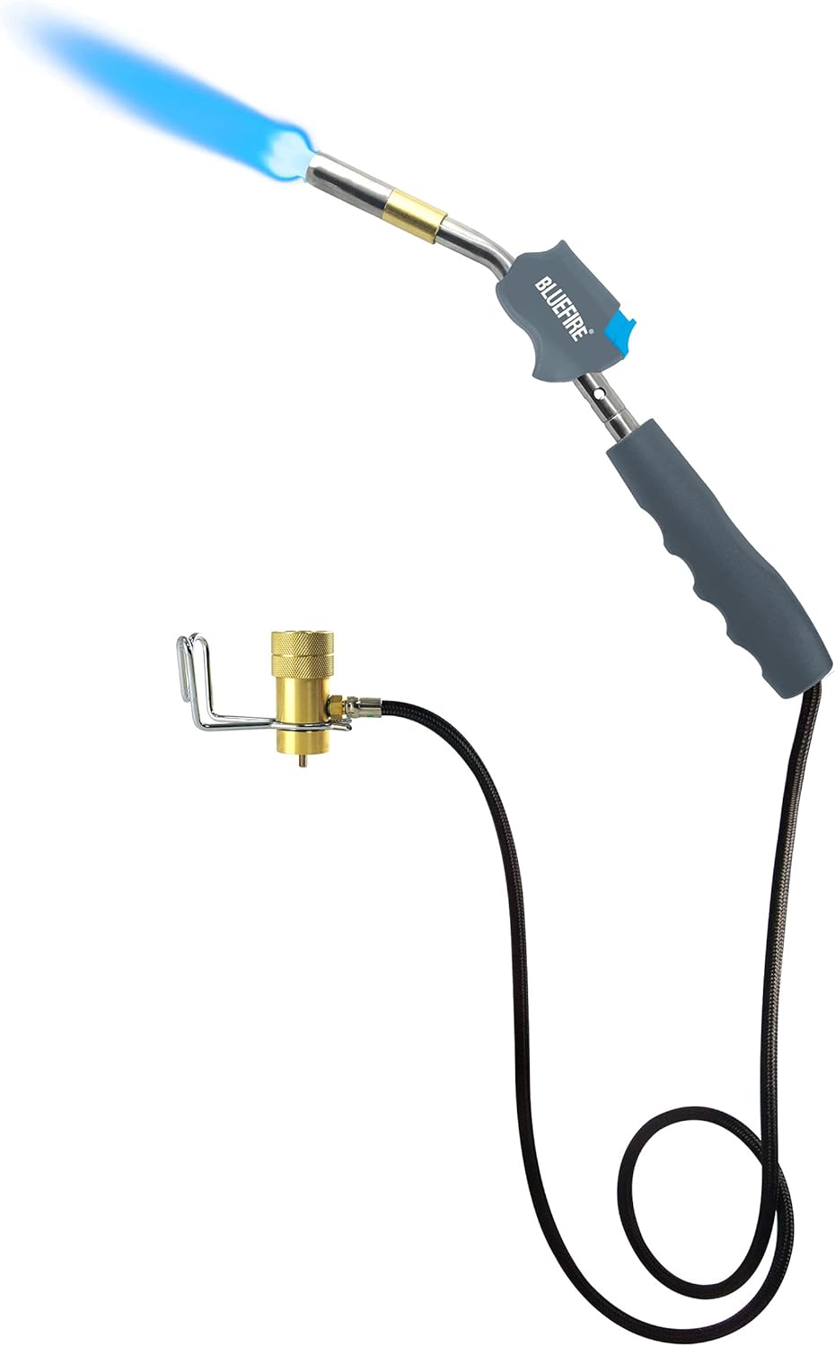 BLUEFIRE HZ-8388B Self Igniting 3' Hose Gas Welding Torch with Handy Clip and MAPP Bottle,Super Swirl Flame Handhold Portable Hosed Nozzle Head Fuel by Propane MAP Pro (Torch kit with MAPP)