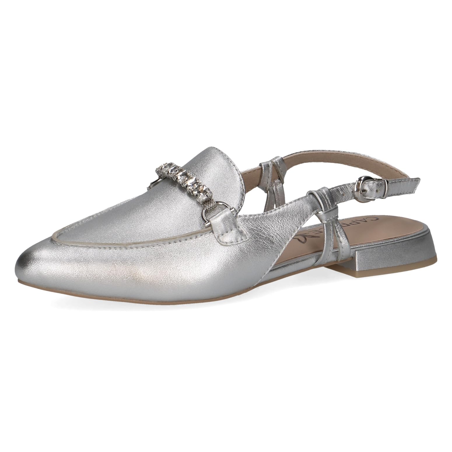 CAPRICE Women Slingback Pumps Leather Pointed, Silver (Silver Metal.), 4 UK
