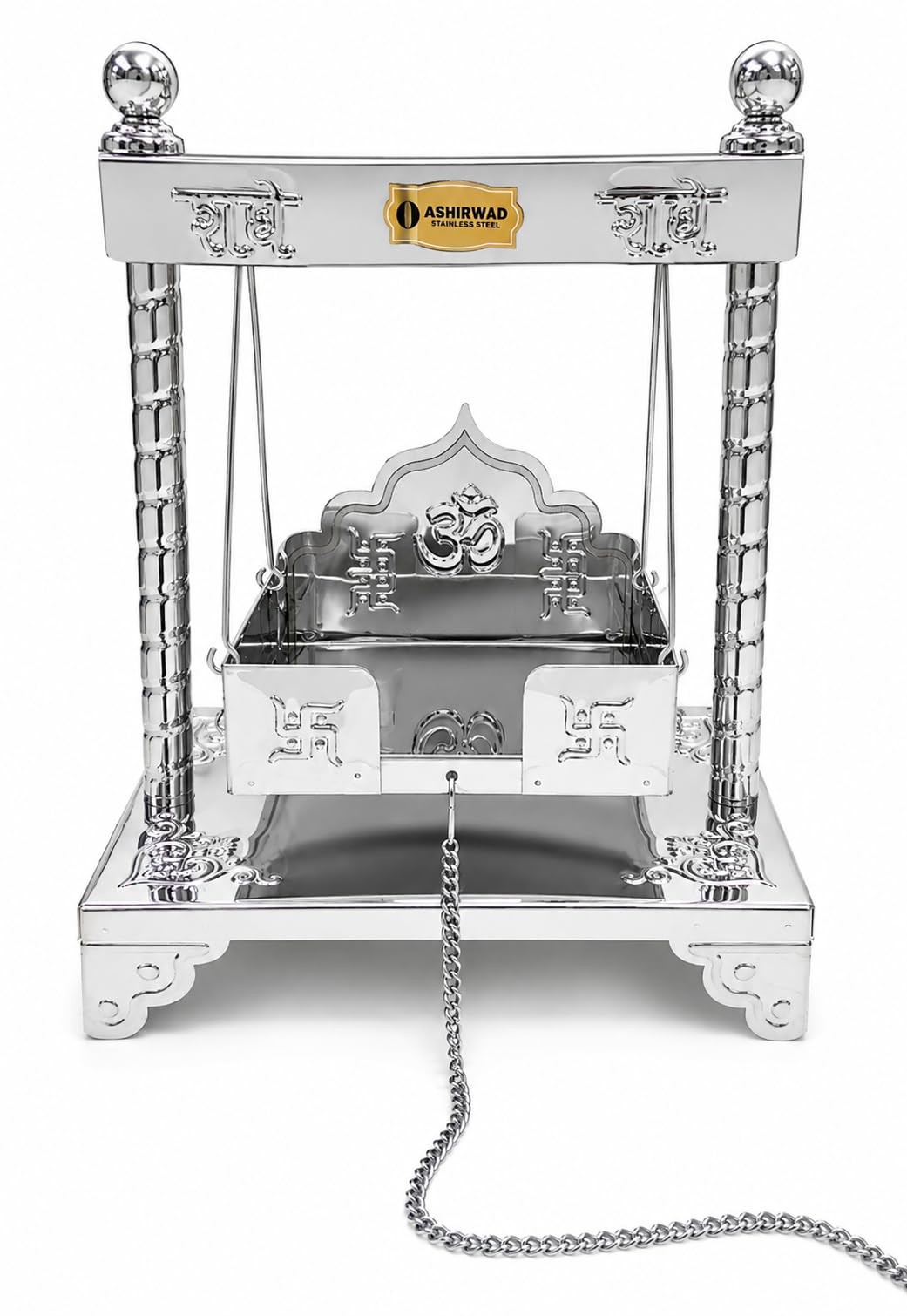 Ashirwad Stainless Steel Jhula for Laddu Gopal Kanha Thakur Ji [Only Jhula] | Rust-Resistant Finish, Traditional Design, Smooth Swing Motion, Easy to Clean, Janmashtami Decor-picture-33