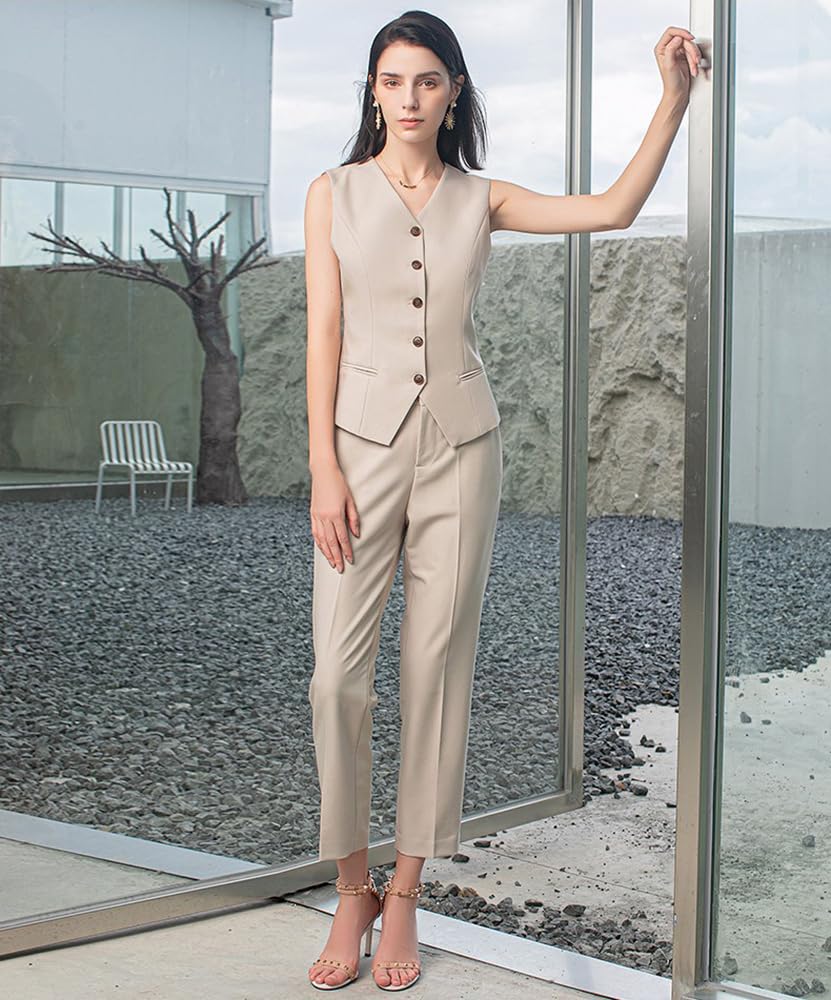 Donna 3 Pezzi Tuta Donna Un Bottone Business Casual Ufficio Outfits Giacca Gilet Pantaloni Set