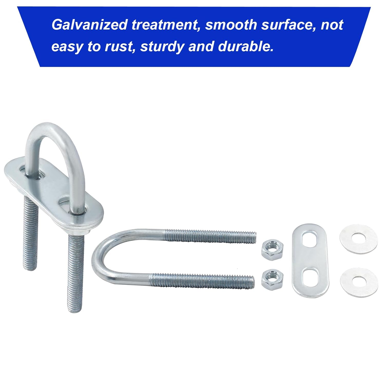 BokWin 4 Pcs Round U Bolts M6 Bend U Bolts in Zinc Plated Steel U Clamp with Nut, Plate, Washer(20mm Inner Width 50mm Length)