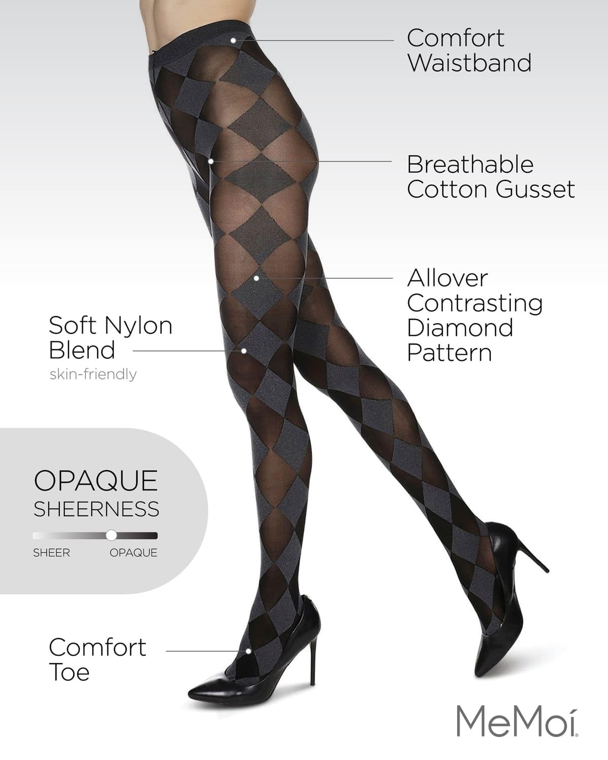 Women's Cozy Opaque Contrasting Diamond Patterned Tights
