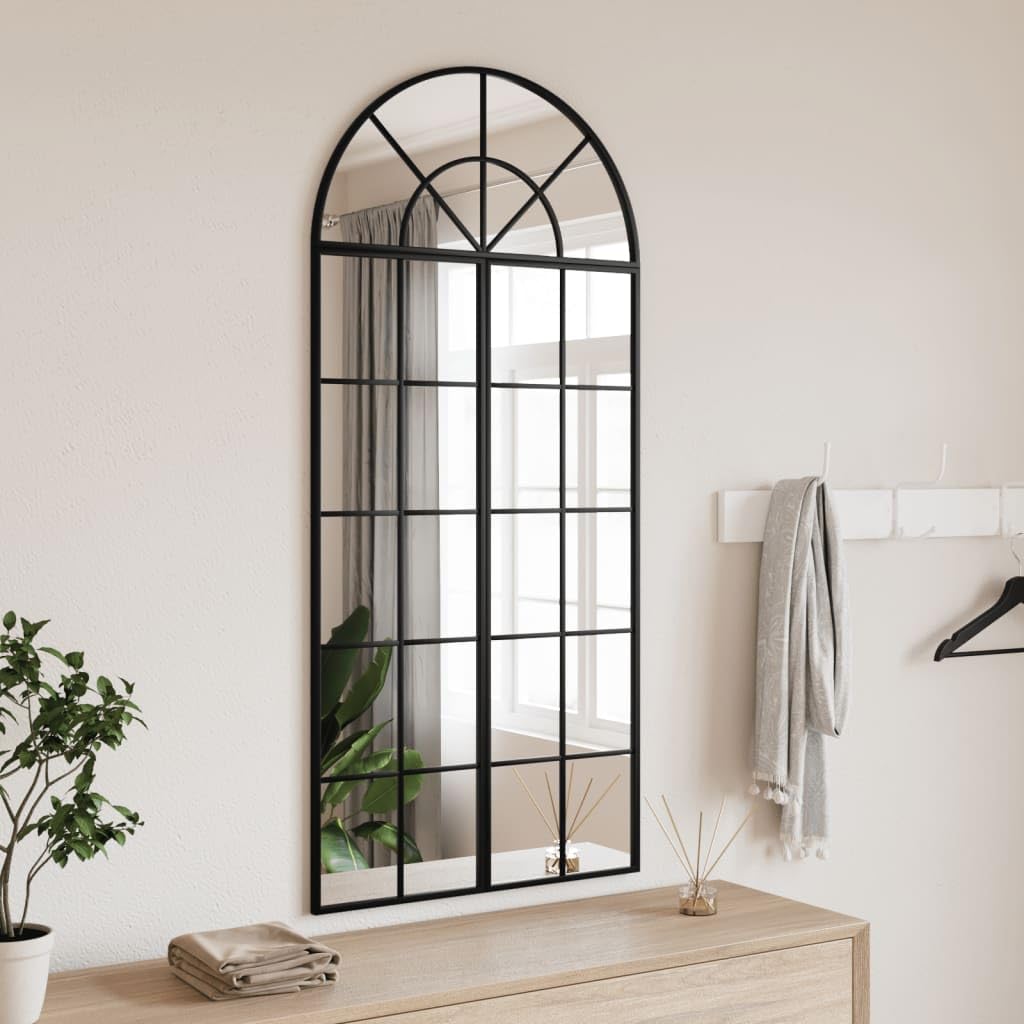 Zakrzywione lustro ścienne, czarne, 60 x 130 cm, żelazna rama, lustro na całe ciało ze szkłem, malowany proszkowo metal, do korytarza, łazienki, sypialni i salonu