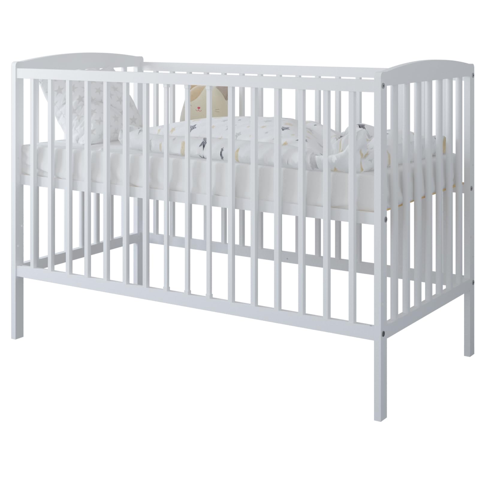 zee Cuna para Bebé 120 x 60 cm Blanca 2 en 1 Convertible en Cama Junior Altura Ajustable en 3 Niveles con Barandilla de Seguridad Madera de Pino
