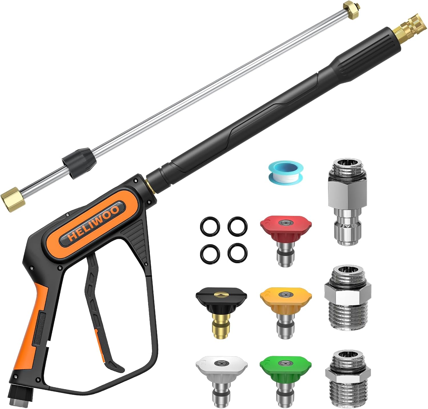 Pressure Washer Gun Wand with 3/8" Swivel Plug & M22-14/15mm Fitting & 5 Nozzle Tips, Power Washer Gun for Foam Cannon Car Wash, 5000PSI 40 Inch