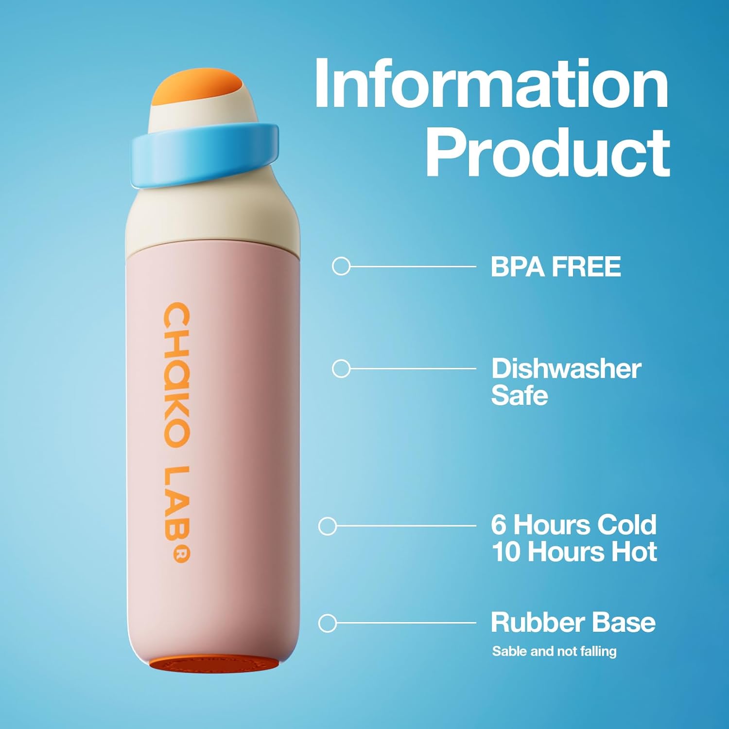 CHAKO LAB Insulated Stainless Steel Water Bottle, BPA-Free Sports Water Bottle,Spout and Straw,Leak Proof Locking Lid,Designed for Travel, School, and Sport,BPA Free,23 oz,Guava